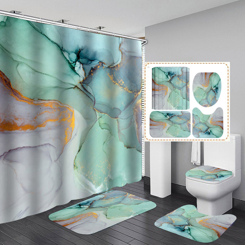 Geometric Shower Curtain & Flannel Bath Mat Set