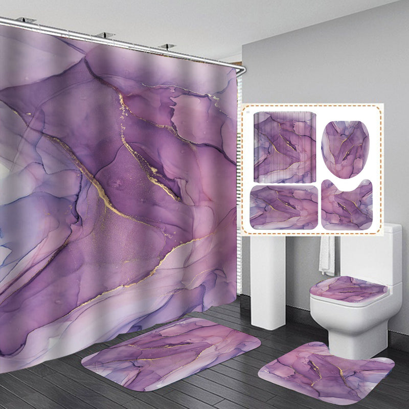 Geometric Shower Curtain & Flannel Bath Mat Set