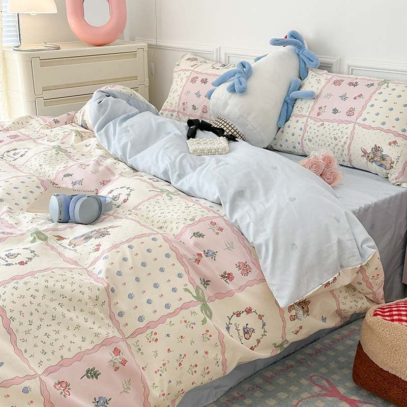 INS Style Pure Cotton Bedding Set – Plants & Flowers Pattern