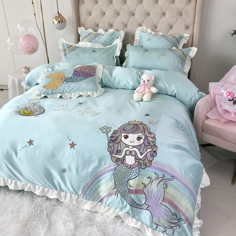 Mermaid Cotton Four-Piece Embroidery Bedding
