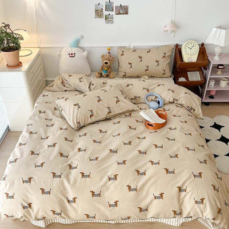 INS Style Pure Cotton Bedding Set – Plants & Flowers Pattern
