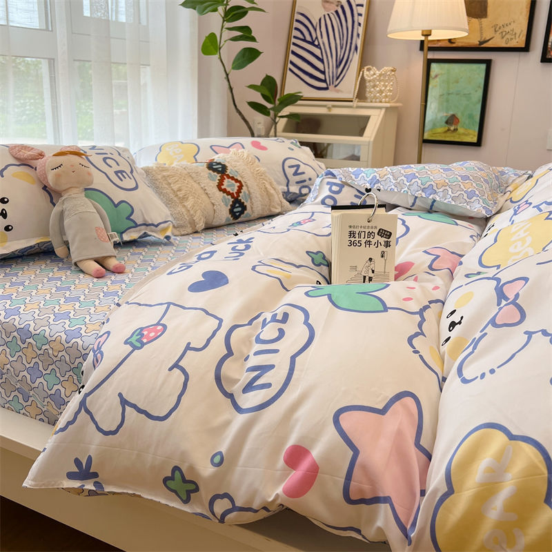 Cartoon Anime Polyester Bedding Set – 4-Piece Soft & Cozy