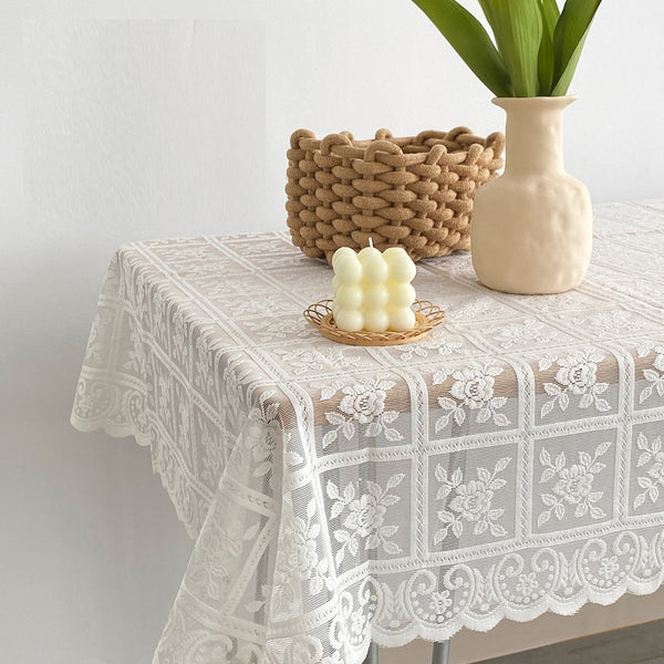 Bright Silk Beige Lace Tablecloth Coffee Table Bedside Table Small Cover Cloth
