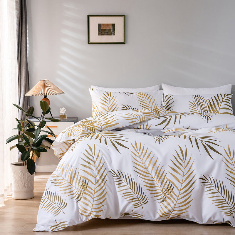 European And American Pearl Concentrate Printing Leaves Bedding Suit