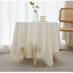Cotton Linen Daisy Embroidery Tablecloth