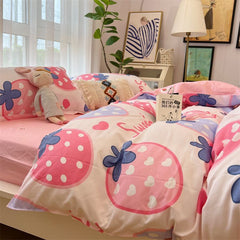 Cartoon Anime Polyester Bedding Set – 4-Piece Soft & Cozy