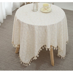 Cotton Linen Daisy Embroidery Tablecloth