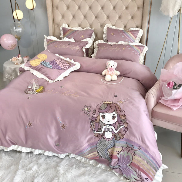 Mermaid Cotton Four-Piece Embroidery Bedding