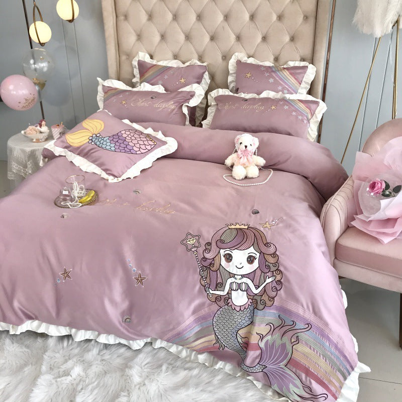Mermaid Cotton Four-Piece Embroidery Bedding