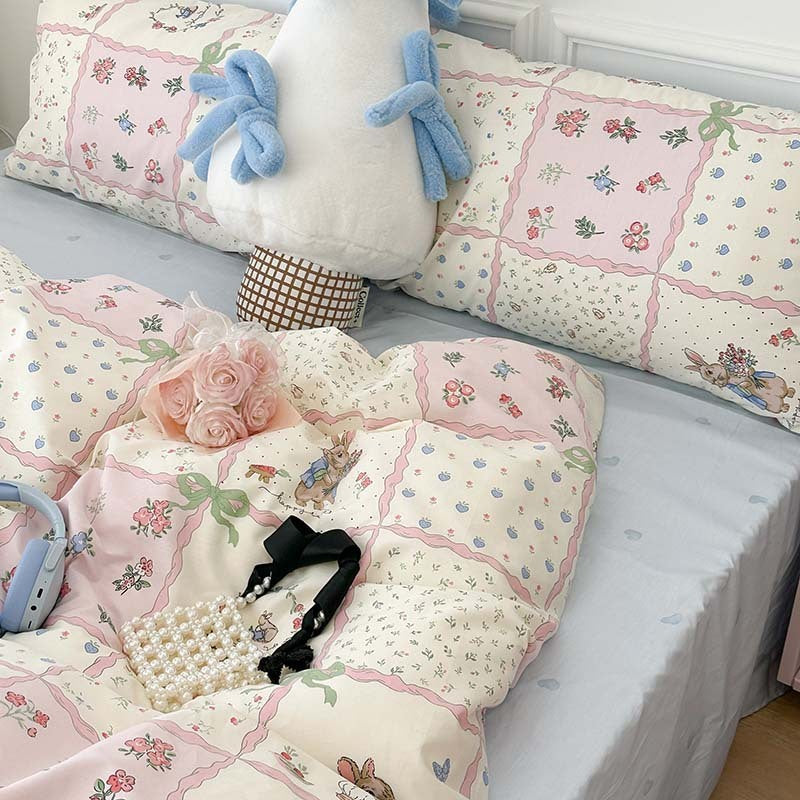 INS Style Pure Cotton Bedding Set – Plants & Flowers Pattern