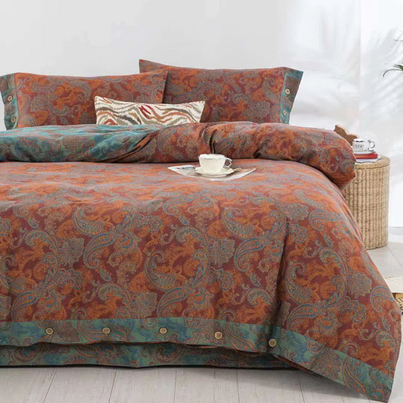 Cotton Double-layer Yarn Four-piece Flower Quilt Cover Bedding Bedding