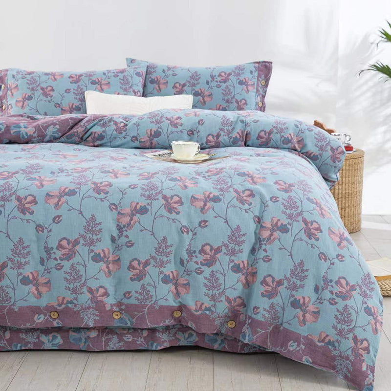 Cotton Double-layer Yarn Four-piece Flower Quilt Cover Bedding Bedding
