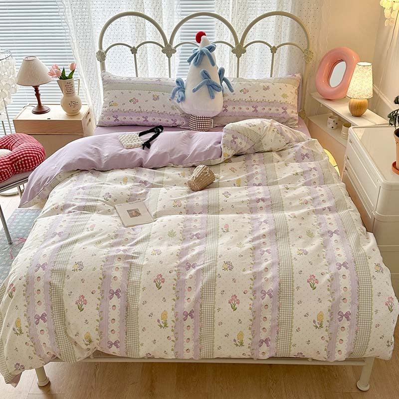 INS Style Pure Cotton Bedding Set – Plants & Flowers Pattern