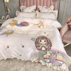 Mermaid Cotton Four-Piece Embroidery Bedding