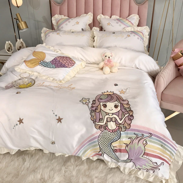 Mermaid Cotton Four-Piece Embroidery Bedding