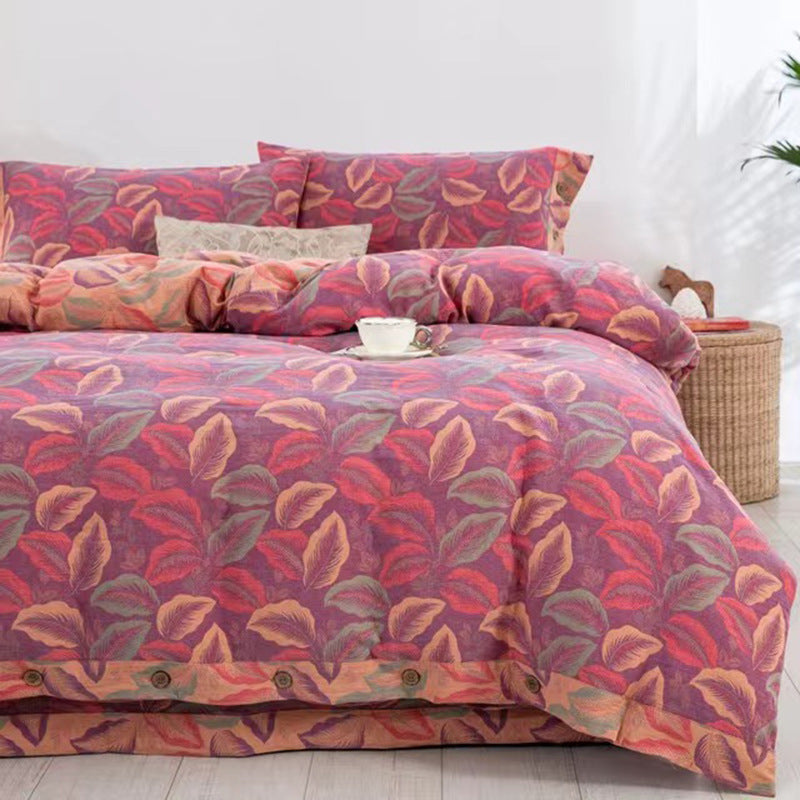 Cotton Double-layer Yarn Four-piece Flower Quilt Cover Bedding Bedding