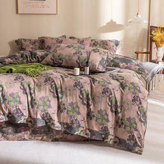 Cotton Double-layer Yarn Four-piece Flower Quilt Cover Bedding Bedding