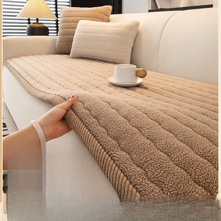 Straight Row One Piece Thickened Fleece Sofa Cover