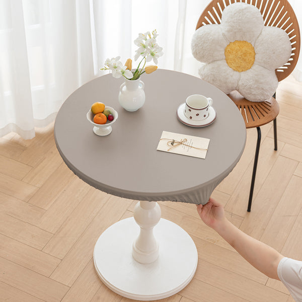 Stretch Household Dining Table Leather Washable Round Table Cover Simple Solid Color