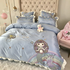 Mermaid Cotton Four-Piece Embroidery Bedding