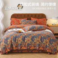 Cotton Double-layer Yarn Four-piece Flower Quilt Cover Bedding Bedding