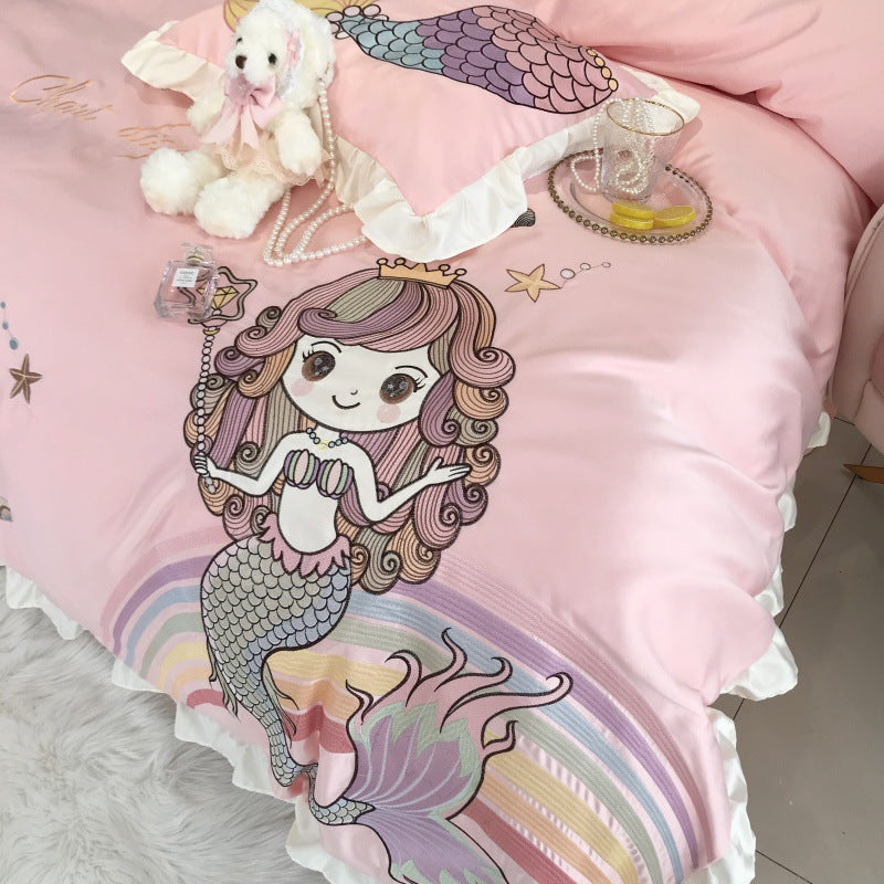 Mermaid Cotton Four-Piece Embroidery Bedding