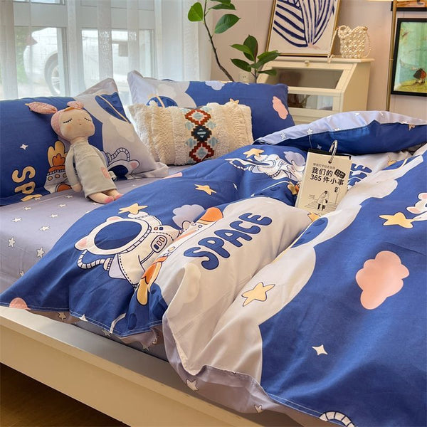 Cartoon Anime Polyester Bedding Set – 4-Piece Soft & Cozy