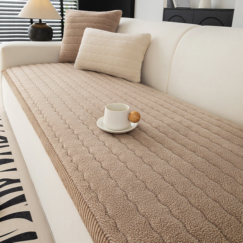 Straight Row One Piece Thickened Fleece Sofa Cover