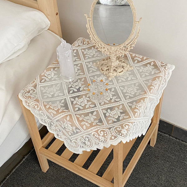 Bright Silk Beige Lace Tablecloth Coffee Table Bedside Table Small Cover Cloth