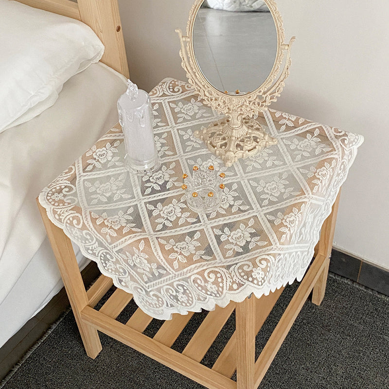 Bright Silk Beige Lace Tablecloth Coffee Table Bedside Table Small Cover Cloth