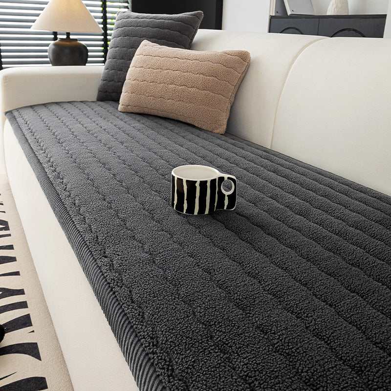 Straight Row One Piece Thickened Fleece Sofa Cover