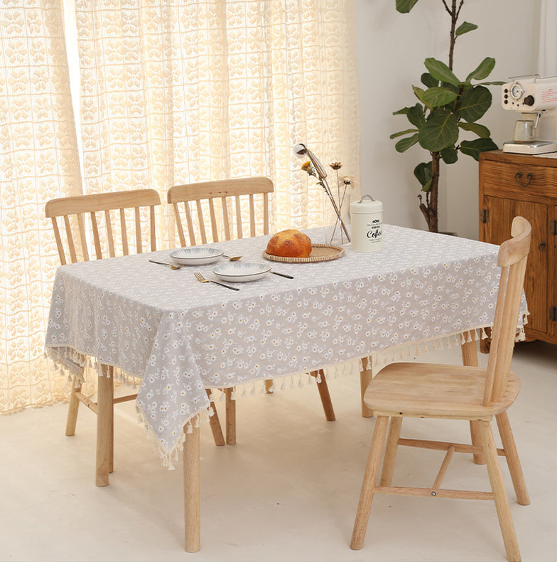 Cotton Linen Daisy Embroidery Tablecloth