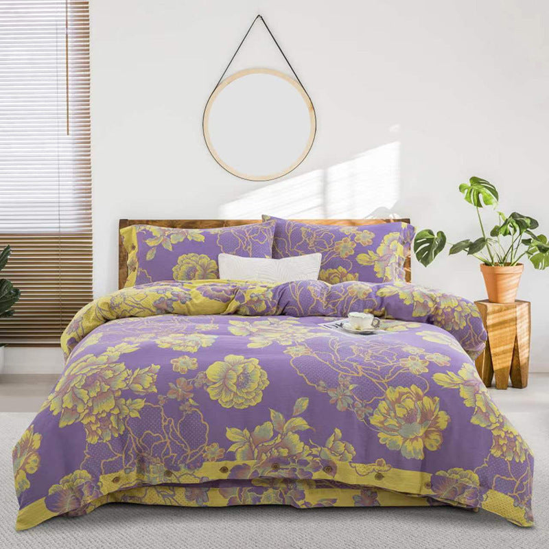 Cotton Double-layer Yarn Four-piece Flower Quilt Cover Bedding Bedding
